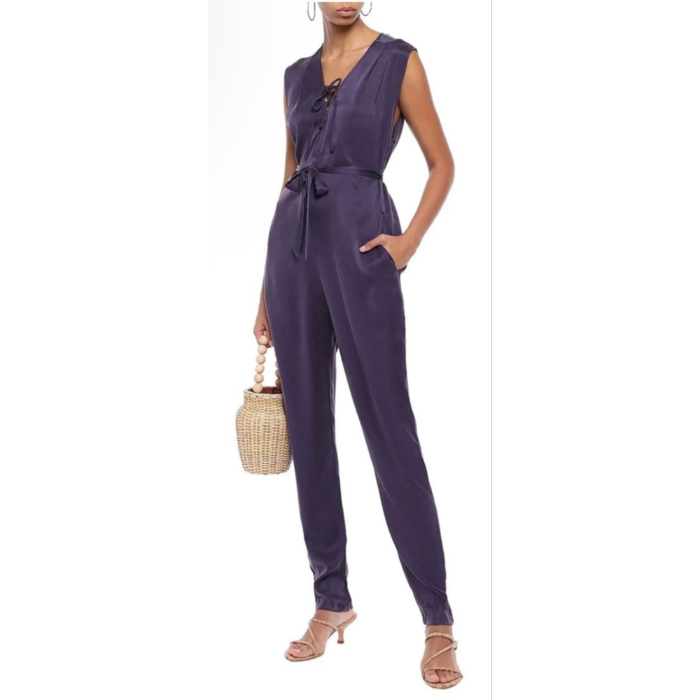 NWT Eres Purple 100% Washed-Silk Lace-Up Jumpsuit S